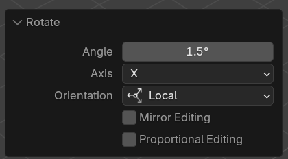 The rotate popup inside Blender set to the X axis