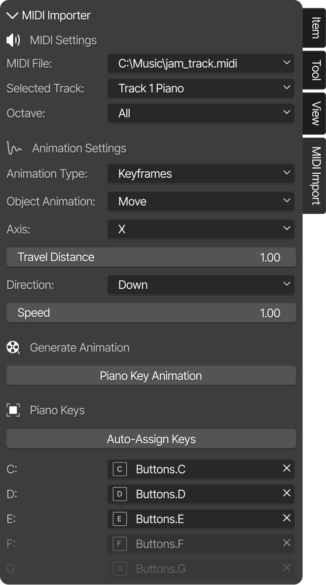 The settings UI panel for the plugin in Blender
